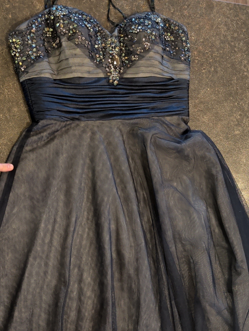 Adrianna Papell Navy Beaded Sweetheart A-Line Dress